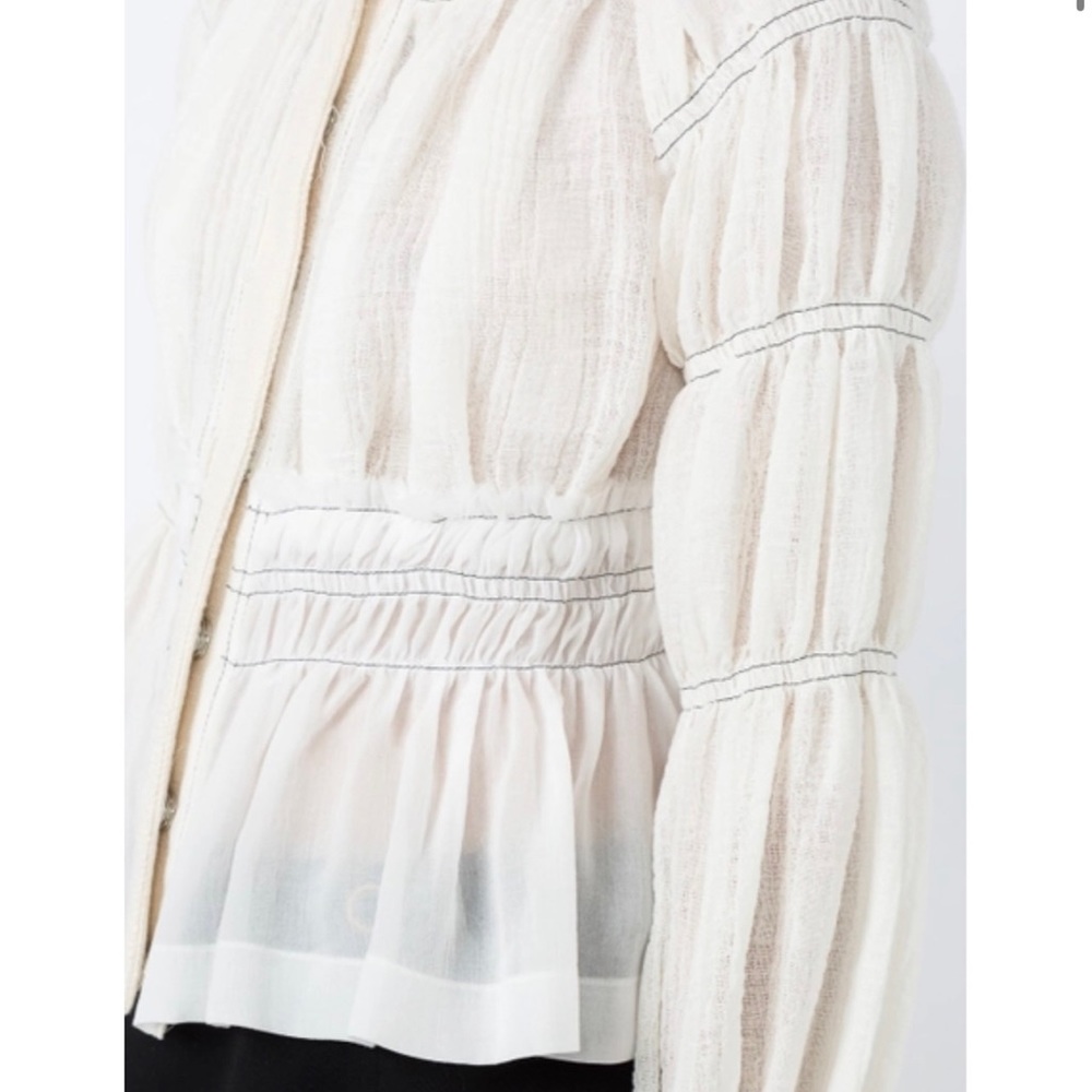 Altuzarra Bone Linen distressed billowy sleeve button up jacket blouse - Picture 2 of 12